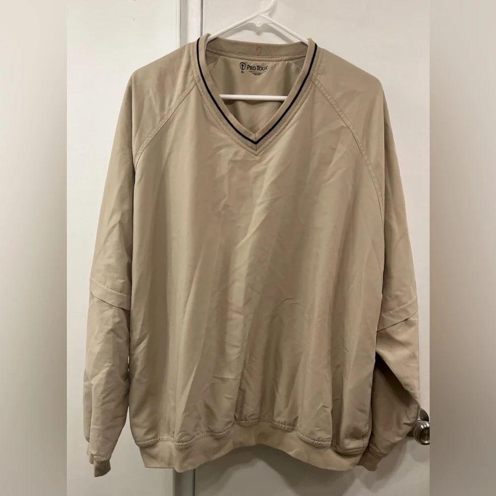 Men's Pro Tour Performance Golf Pullover Windbreaker Beige Color Size XL